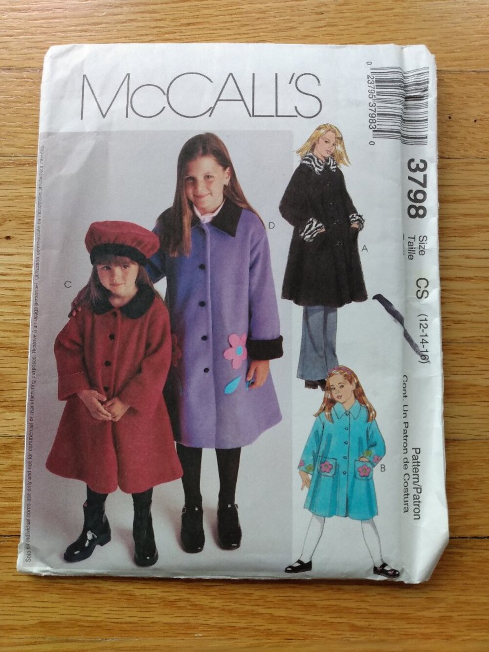 Vintage Girls Coat Sewing Pattern Size 12-16 Y2K Swing Dressy McCall's 3798 FF